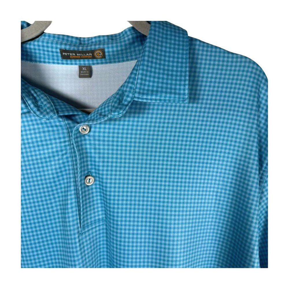 Peter Millar Summer Comfort Men's XL Golf Polo Blue Check Pattern